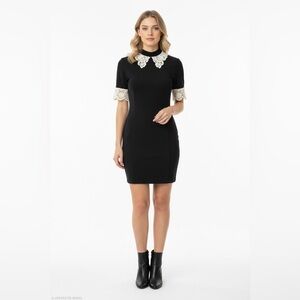 Fashion Nova Black Mock Neck Mini Dress w/ Lace Collar – Size Small